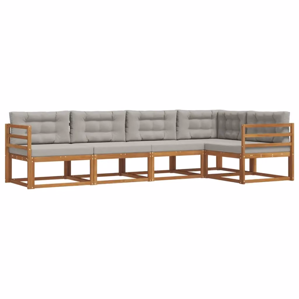 Set di divani da esterno a L vidaXL in legno di acacia con cuscini, marrone e grigio – 2