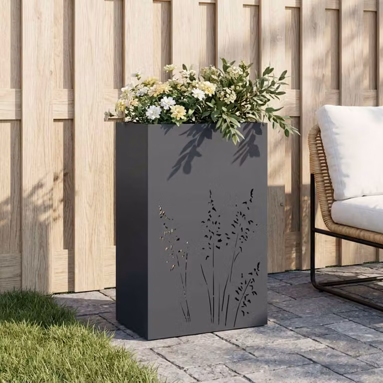 Vaso da giardino vidaXL in metallo Antracite L/P/H: 50 x 30 x 75 cm
