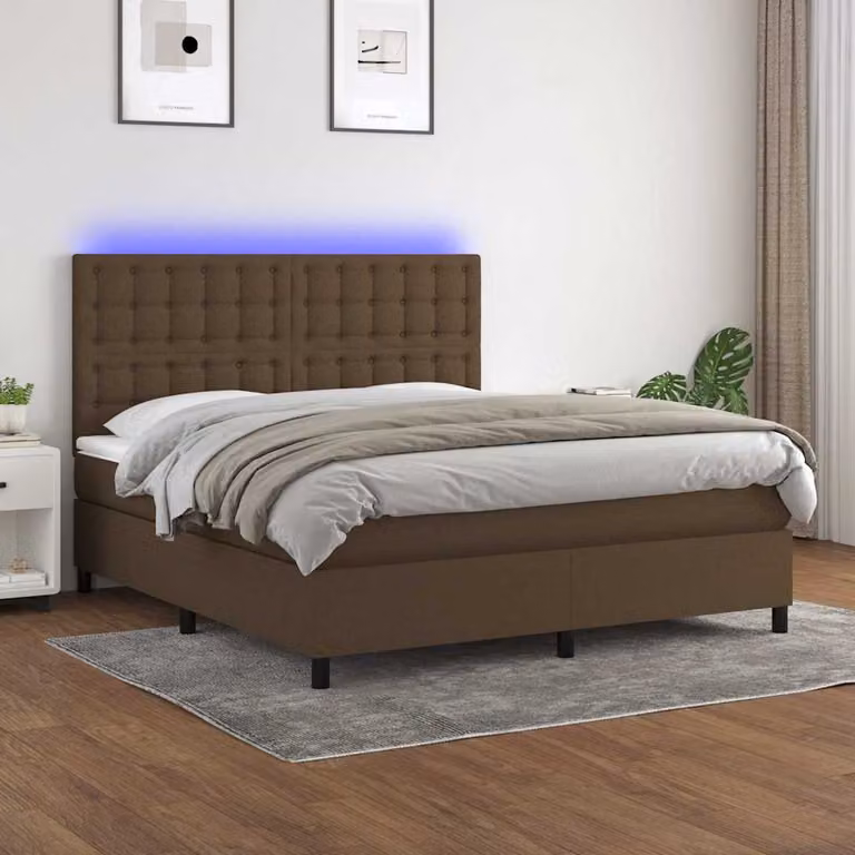 Letto Ibrido con Materasso e Illuminazione LED vidaXL in Tessuto Marrone e Bianco L/P/H: 180 x 200 x 128 cm