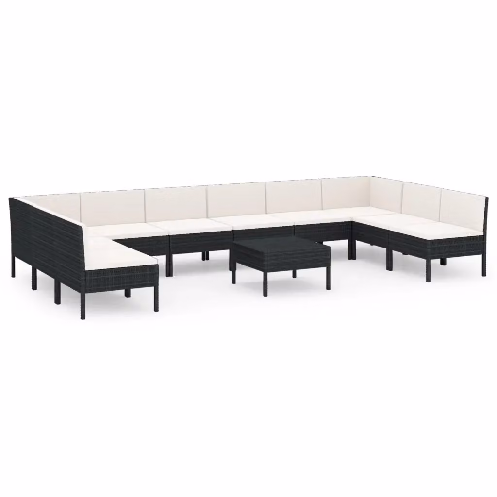 Set di Divani da Giardino Moderno vidaXL in Polyrattan Nero con Cuscini e Tavolino da Caffè, 11 Pezzi – 2