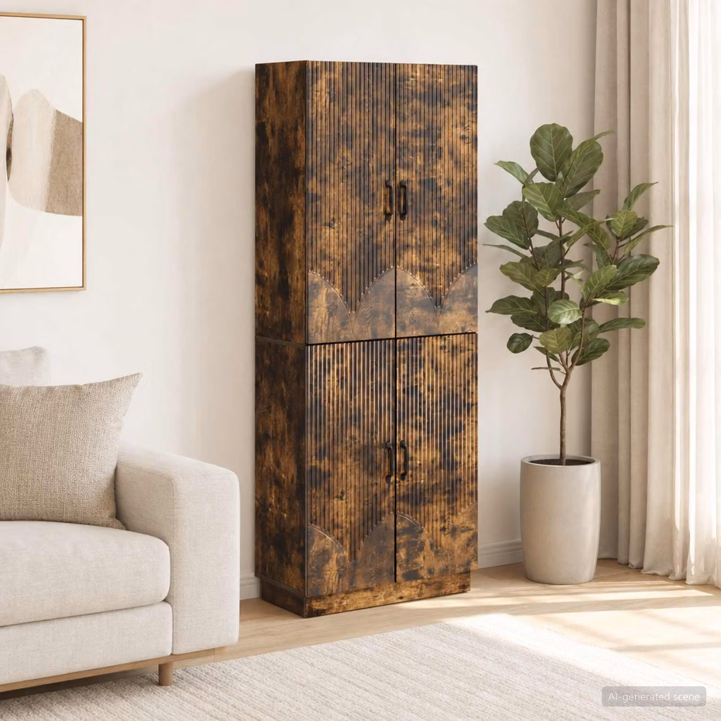 Set di 2 armadi moderni vidaXL in legno ingegnerizzato e MDF colore marrone rovere, H: 87,0 cm, L: 66,0 cm, P: 34,5 cm