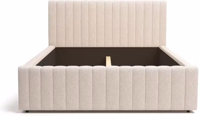 Letto matrimoniale ELORIA 160x200 in tessuto bouclé beige con testiera capitonnata