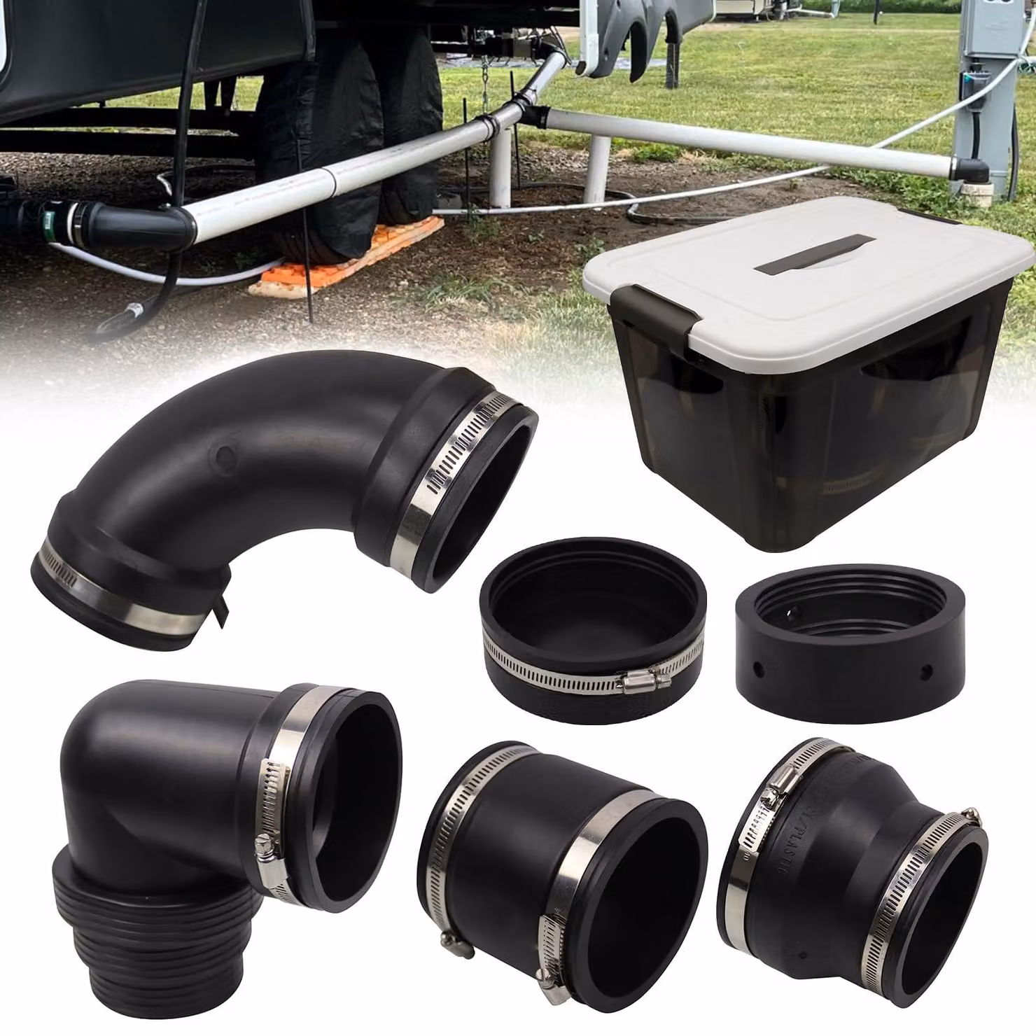 Set di tubi e raccordi per lo scarico delle acque reflue di camper e roulotte, compatibile con tubi da 7,6 mm