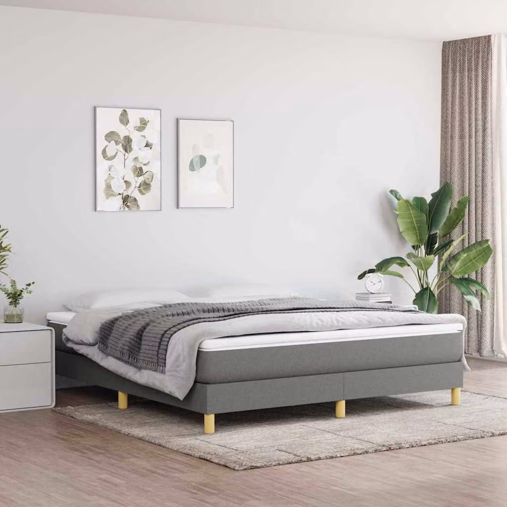 vidaXL Struttura Letto a Rete a Molle in Tessuto Grigio con Listelli Curvi L: 180 cm, P: 200 cm