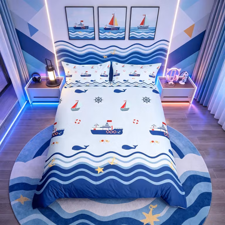Copripiumino nautico con stampa di barca a vela per bambini
