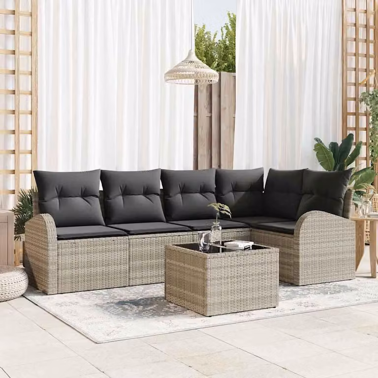 Maison Exclusive - Set di divani con cuscino 6 pcs Grigio chiaro polyrattan