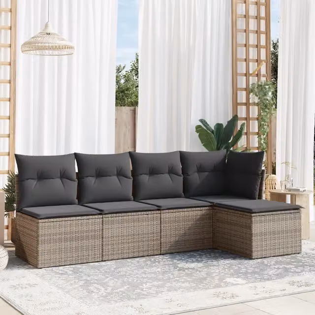Set Divano da Giardino 5 pz con Cuscini Grigio in Polyrattan 3217520