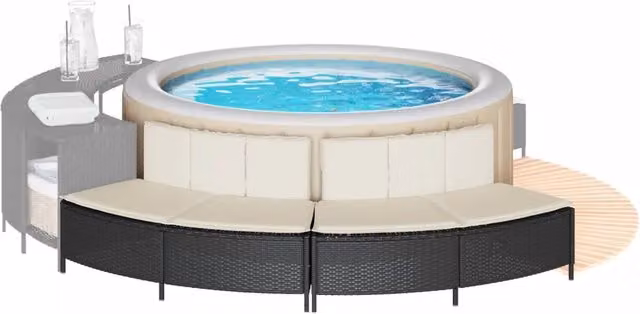 Set di 2 panche da idromassaggio vidaXL in polyrattan nero con cuscini in tessuto per giardino
