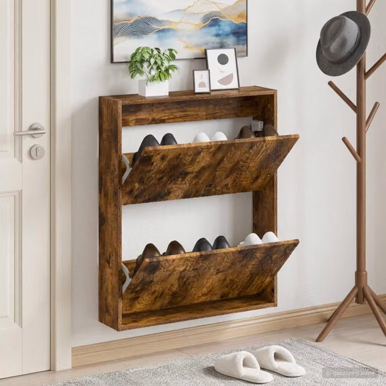 vidaXL Mobiletto per Scarpe da Muro DELFT Moderno in Rovere Fumo L: 71 cm, P: 17 cm, H: 86 cm