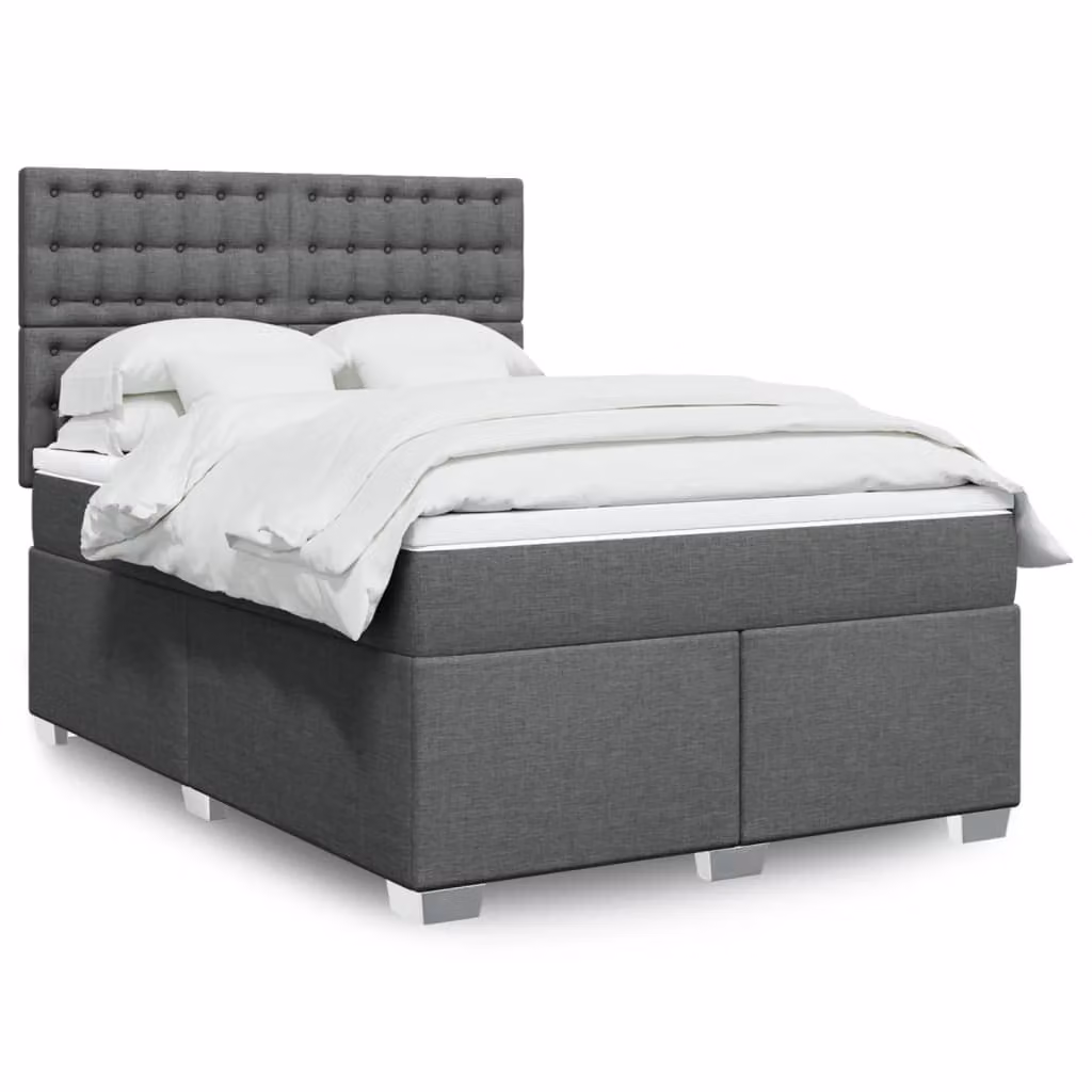 vidaXL Giroletto a Molle Ibrido con Materasso in Tessuto Grigio e Bianco L/P/H: 160 x 200 x 150,5 cm