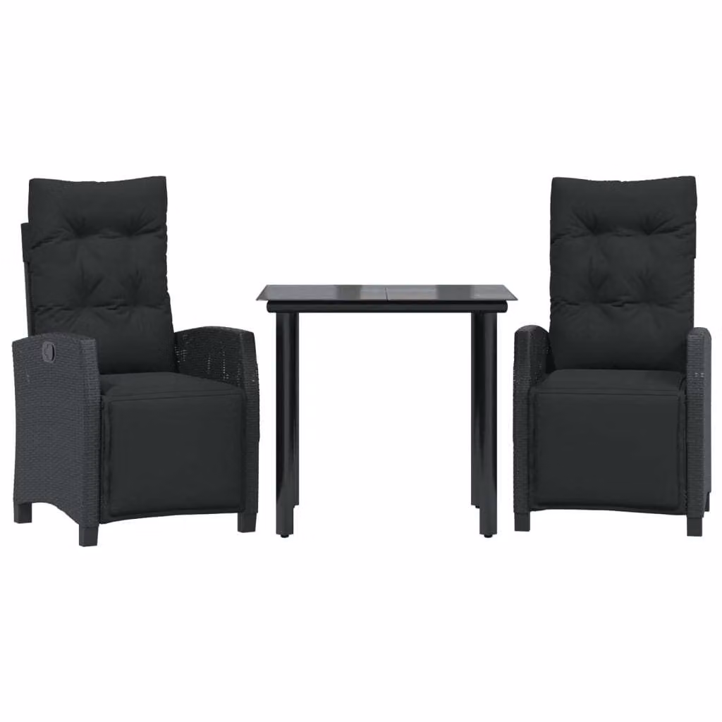 Set da Pranzo da Giardino 3 pz con Cuscini Nero in Polyrattan