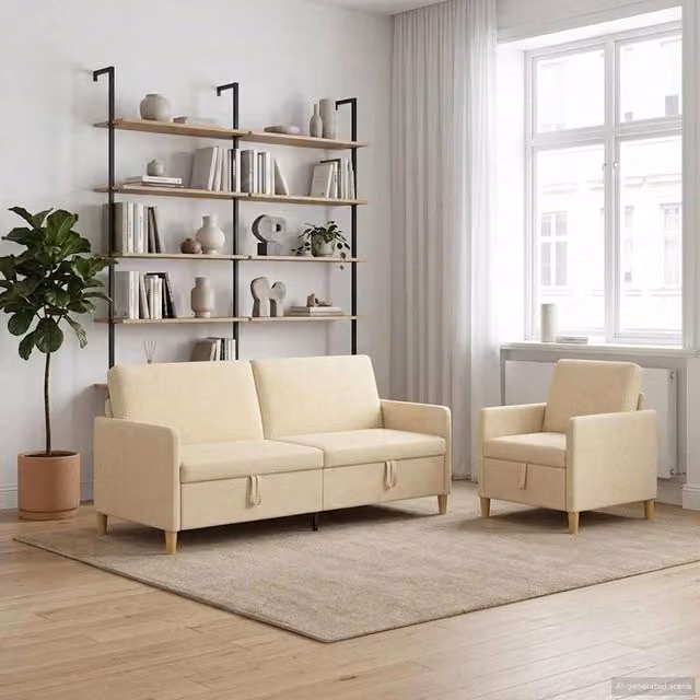 Set di Divani con Storage 2 pz Crema Poliestere 3429239
