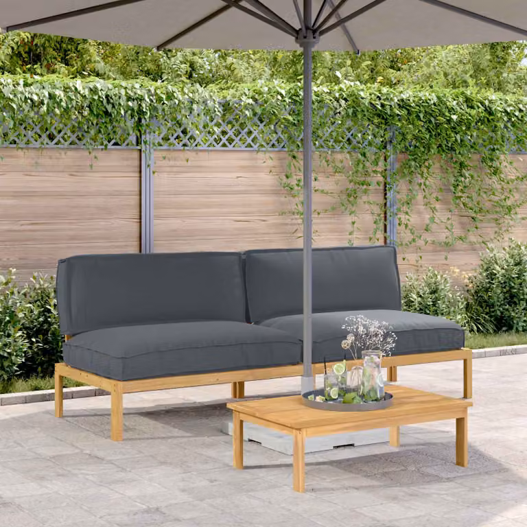 vidaXL Set di divani da giardino in legno di acacia con cuscini Antracite L: 240 cm, P: 92 cm, H: 69 cm