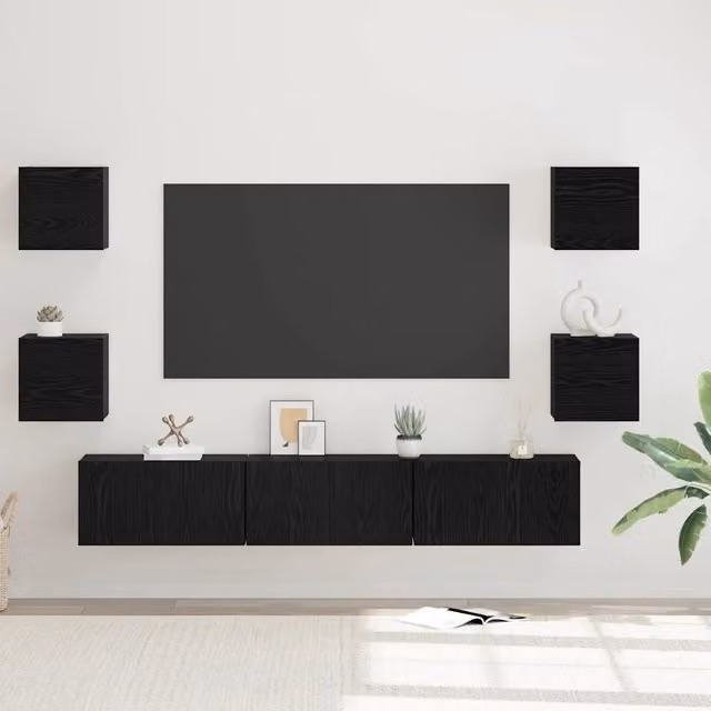 Set mobile TV 7 pz-Credenza per TV Rovere Nero Legno multistrato 751365