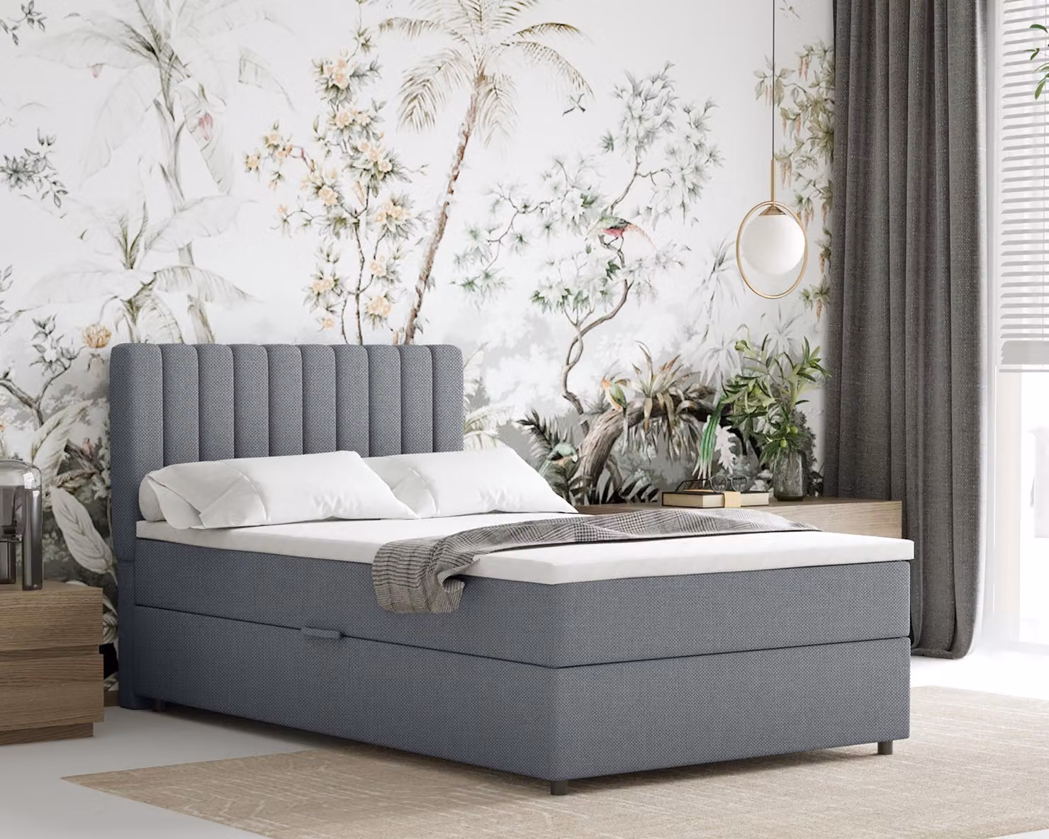 Letto boxspring 120x200 EVEREST, con topper, con cassetti, letto singolo, , Panda Möbel