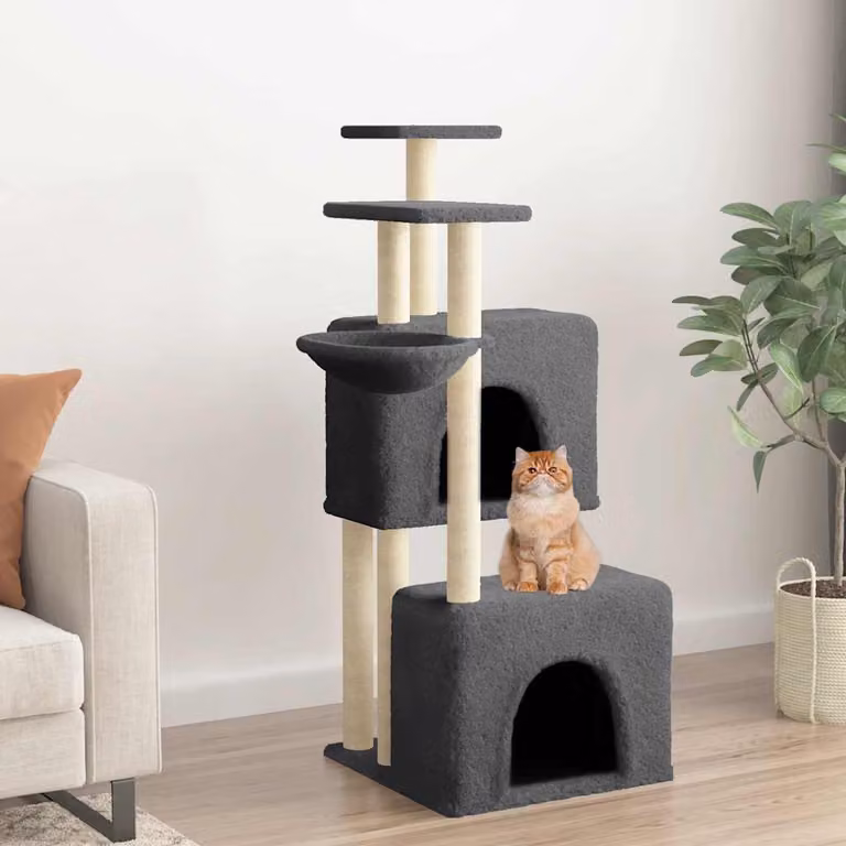 Albero per gatti vidaXL con tiragraffi in sisal e cuccia, colore grigio, Altezza: 122 cm