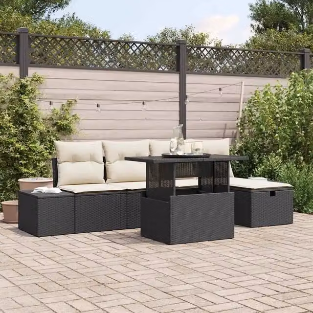 Set Divano da Giardino 6 pz Nero polyrattan 3361196