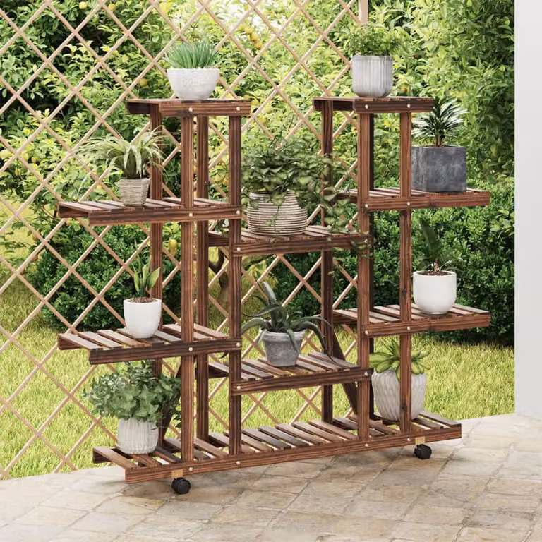 vidaXL Portafiori con Ruote in Legno di Abete Massello, Colore Marrone, L 110 x P 25 x H 115 cm