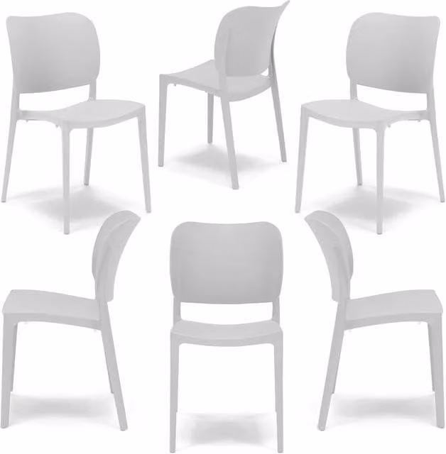 Set 6 sedie in polipropilene MADE IN ITALY ORBITA, impilabile, resistente ai raggi UV, design moderno, ideale per sala da pranzo, cucina, sala d’attesa, bar, ristoranti o giardino, colore Antracite