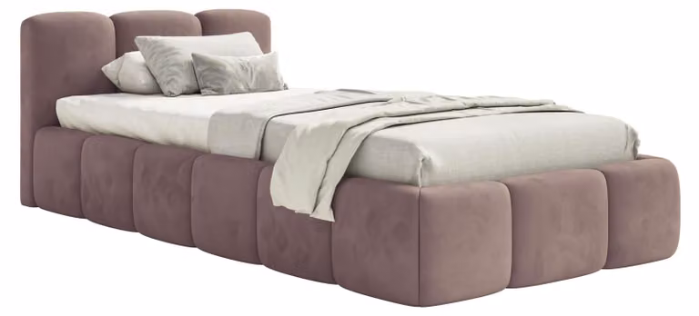 Selsey Cloudy Low – Letto imbottito 90x200 cm, contenitore e rete a doghe, velluto rosa chiaro