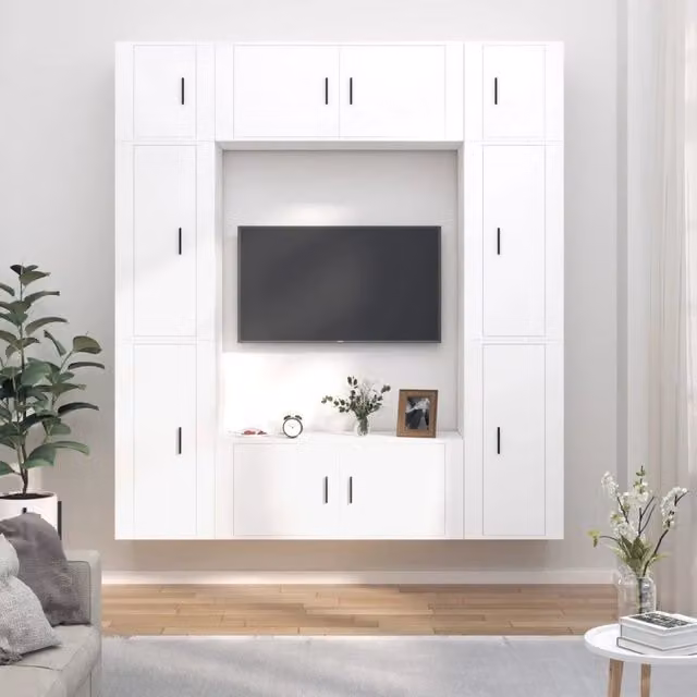 Set di mobili porta TV moderno vidaXL in legno multistrato bianco da soggiorno a parete – 1