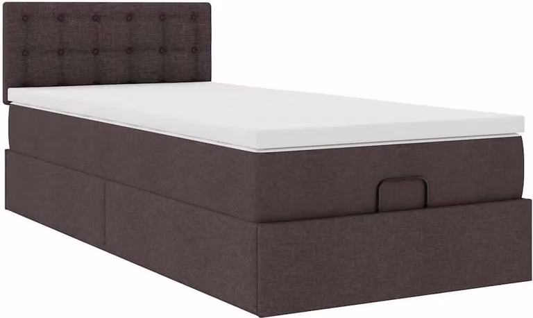 Pouf Letto con Materasso Marrone Scuro 90x200 cm in Tessuto