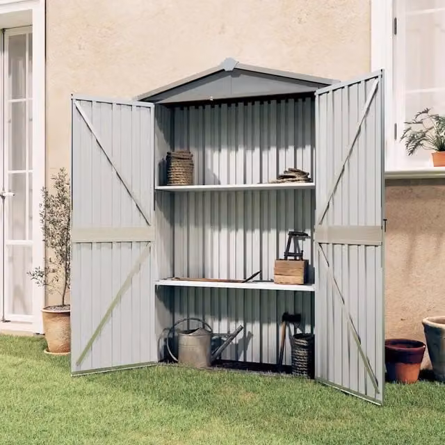 Capanno da Giardino Videx Grigio in Acciaio Zincato con Doppia Porta e Ventola Laterale L/P/H: 116 x 45 x 175 cm
