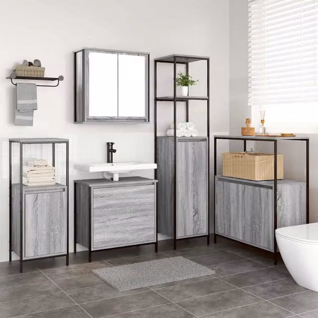 Set di mobili per il bagno 5 pz Grigio 36 x 35 x 165 cm 3328372