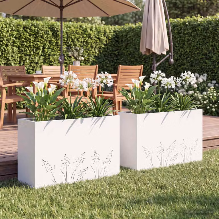 Set di 2 vasi da giardino vidaXL in metallo bianchi L: 80 cm, P: 30 cm, H: 49 cm