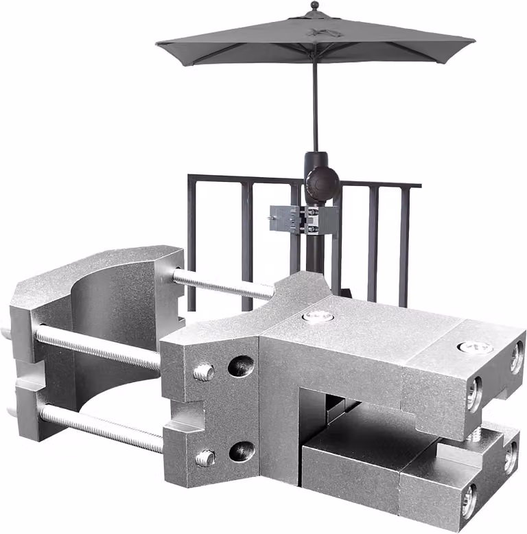 Portaombrellone in alluminio, adatto per balconiere rettangolari con altezza da 1 a 4 cm e larghezza da 5 a 9 cm, per ombrelloni fino a 3,5 metri