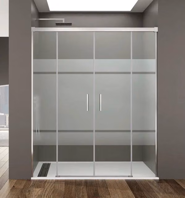Box doccia rettangolare BASI BASIC 2 con 2 elementi fissi e 2 scorrevoli, vetro Frost Plus, finitura cromo lucido, L: 150 cm