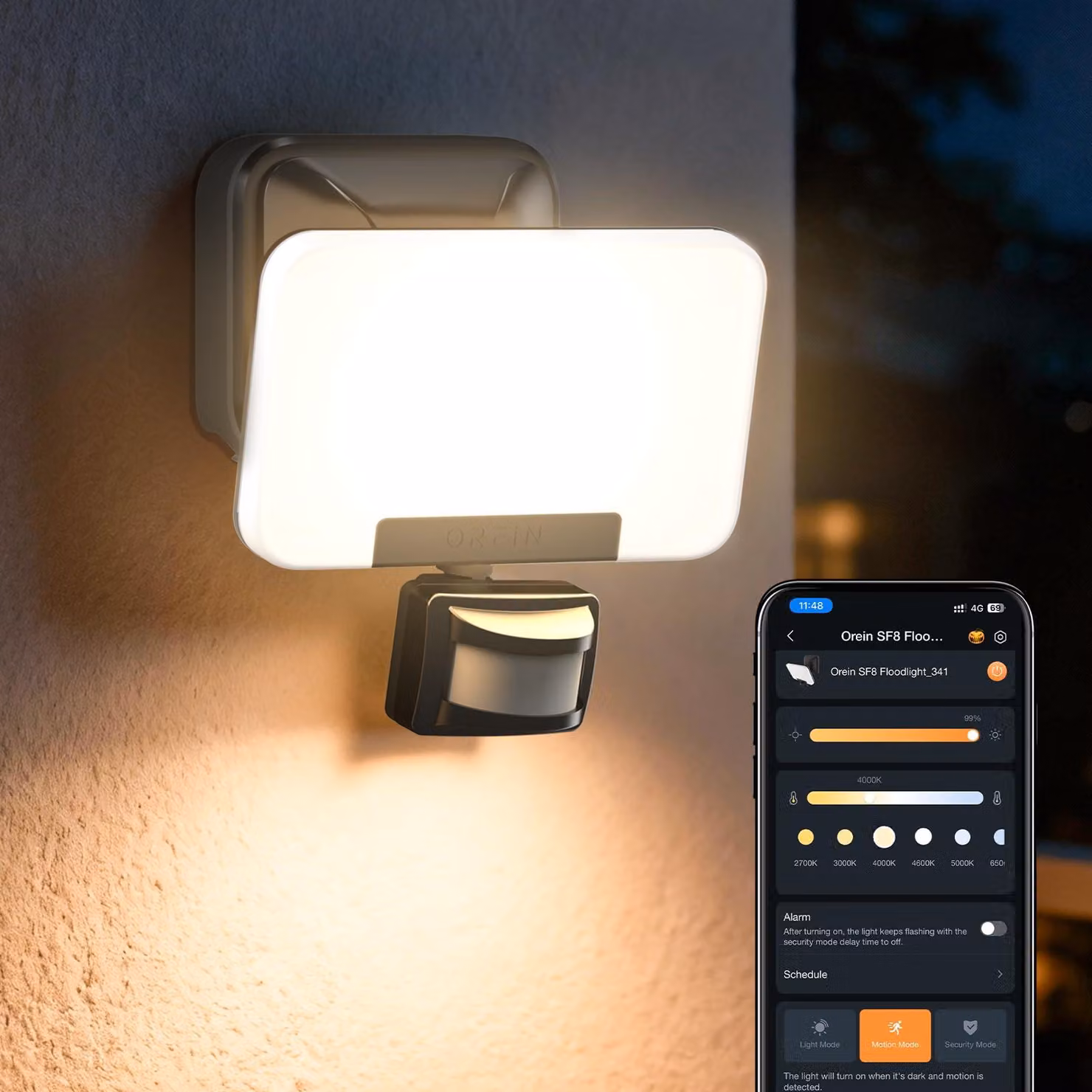 Faretto LED da esterno, 28W/3000 lumen, controllo tramite app, sensore di movimento, grado di protezione IP65, colore nero