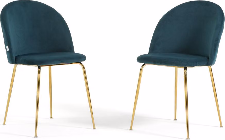 Set di 2 sedie da pranzo imbottite, gambe in metallo, design elegante per cucina, sala da pranzo, bar e ristoranti SARA - petrolio/oro