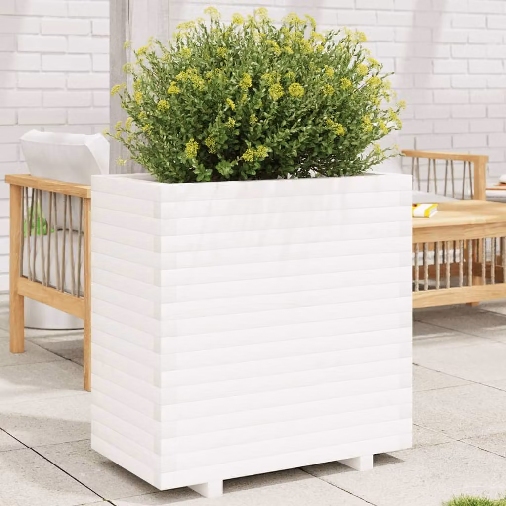 Fioriera da giardino bianca vidaXL in legno di pino L: 70 cm, P: 40 cm, H: 72,5 cm