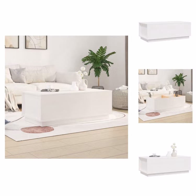 vidaXL Tavolino bianco 100x50x35 cm in legno di pino massiccio - Tavolini da caffè