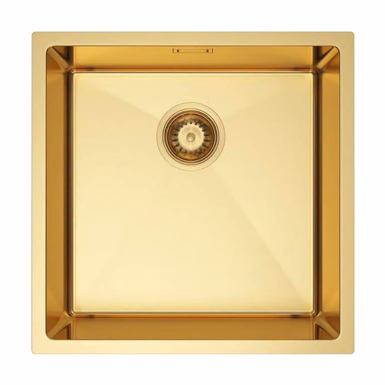 VBChome Lavello da cucina 44×44 cm in acciaio inossidabile color oro senza sgocciolatoio, 1 vasca, lavello da incasso, profondità 21 cm, mobile sottolavello minimo 50 cm, lavello da incasso