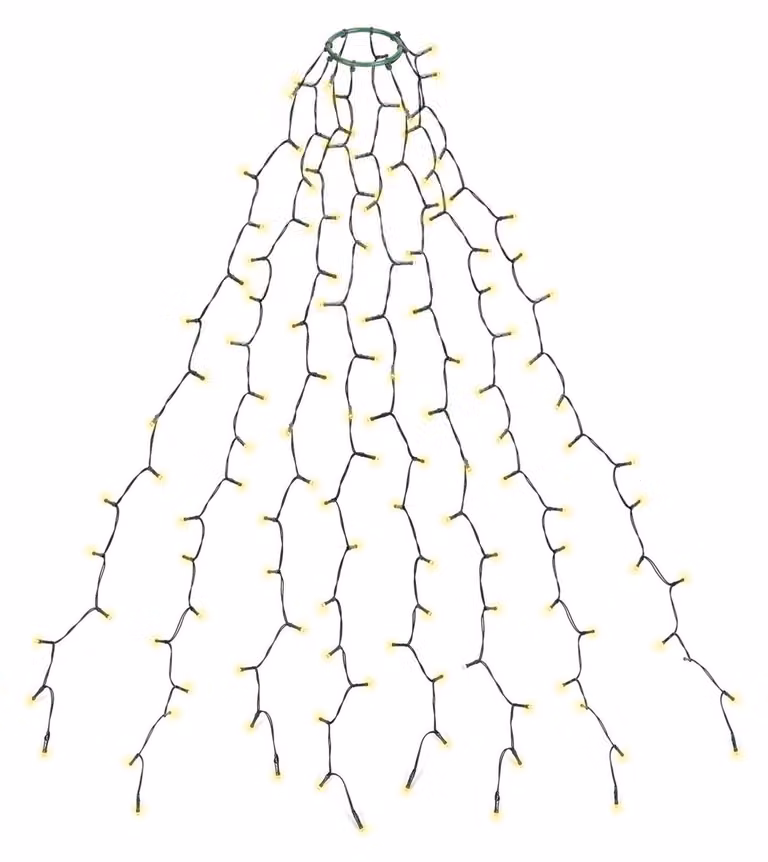Catena luminosa a LED, lunghezza 1,5 metri, 8 fili, 200 LED, luce bianco caldo, grado di protezione IP44