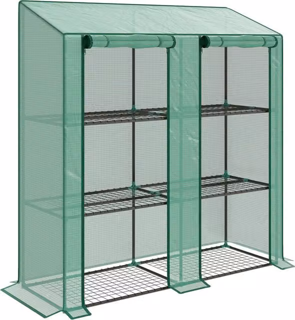 Serra da Giardino Outsunny con Copertura in PE, 6 Mensole e 2 Porte Avvolgibili, Verde, L 143 cm x P 46 cm x H 151 cm
