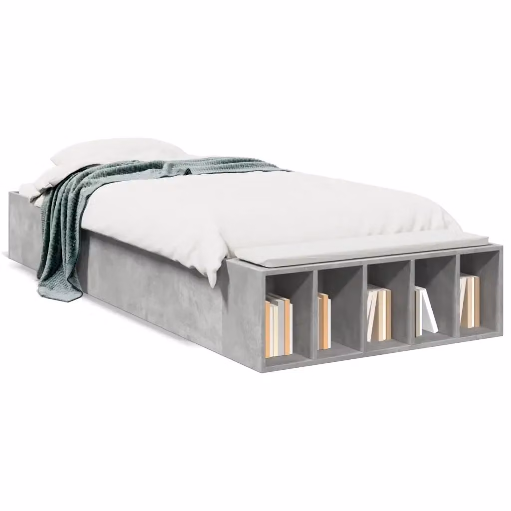 Letto con contenitore e scomparti laterali vidaXL in legno composito grigio L: 200 cm, P: 100 cm, H: 30 cm – 2