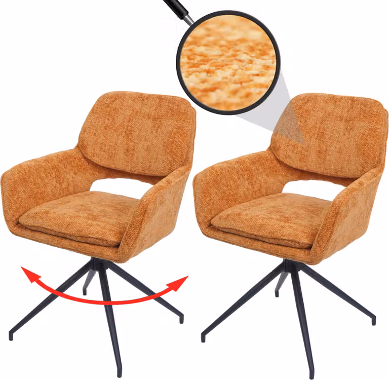 Set di 2 sedie da pranzo HWC-N74, sedie per la cucina, girevoli con sistema di ritorno automatico, rivestite in tessuto chenille (490g/m²), colore giallo ocra