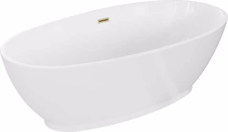 Mexen Bilbao vasca da bagno indipendente 180 x 90 cm, bianca, troppo pieno oro spazzolato - 51311809000-55