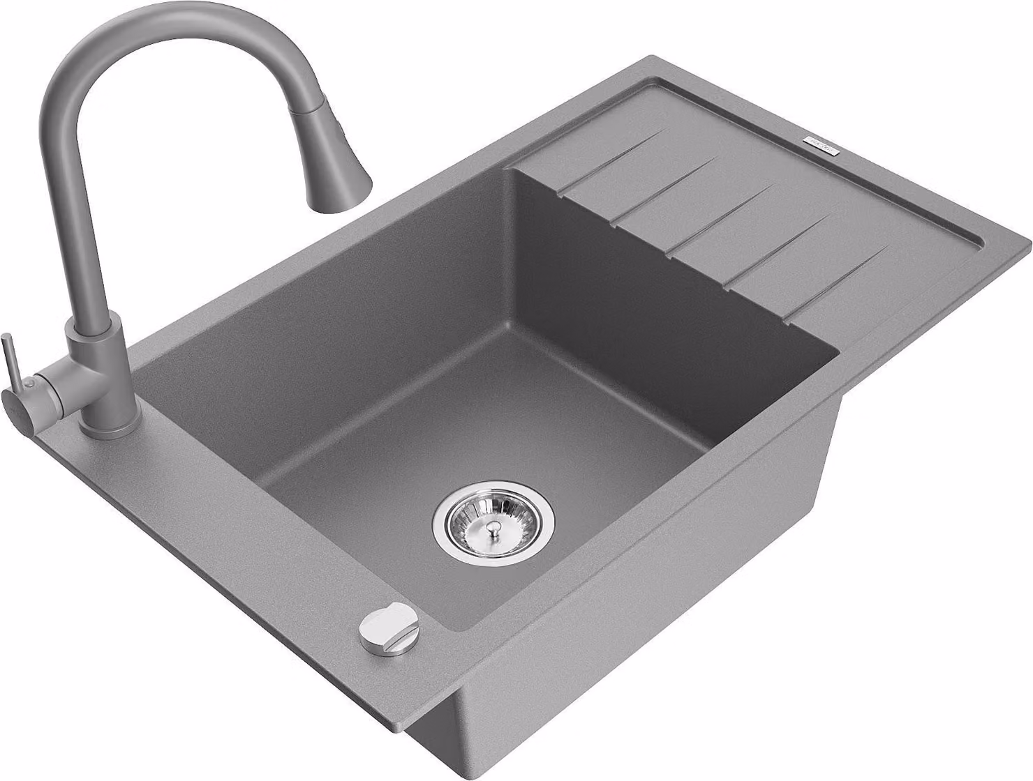 Mexen Elias lavello in granito a 1 vasca con scolapiatti e rubinetto da cucina Elia, grigio - 6511-71-670101-71