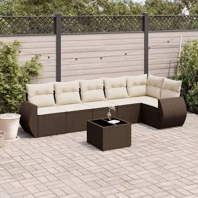 Set Divani da Giardino 7 pz con Cuscini Marrone in Polyrattan 3253740