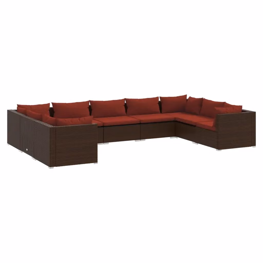 Set di divani da giardino a L vidaXL in rattan marrone con 9 pezzi e cuscini inclusi – 2