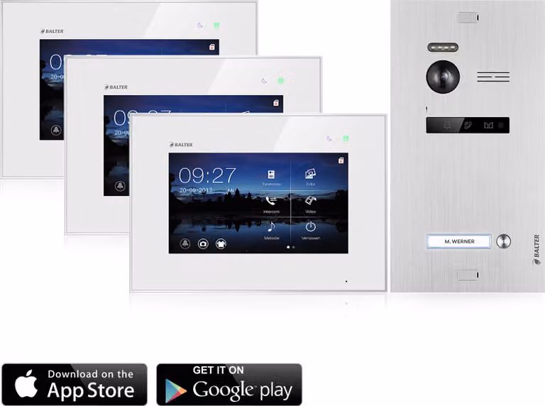 Videocitofono con app per smartphone per casa monofamiliare, 3x monitor, Balter EVO WLAN