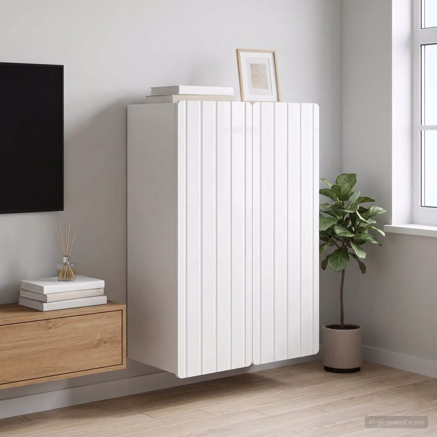 Mobiletto a muro vidaXL Bianco Lucido con ante a battente e ripiani interni L: 66 cm, P: 34,5 cm, H: 92 cm