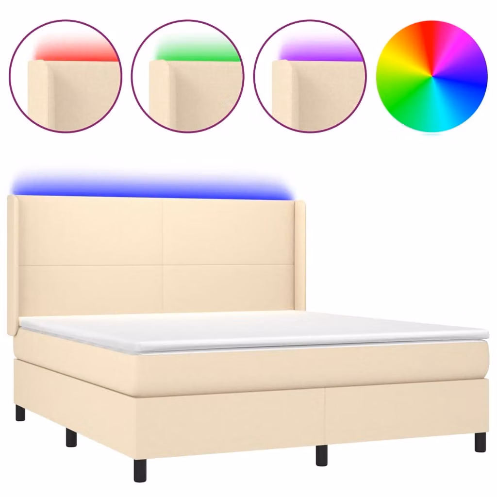 Letto a Molle con Materasso e LED Crema 180x200 cm in Tessuto