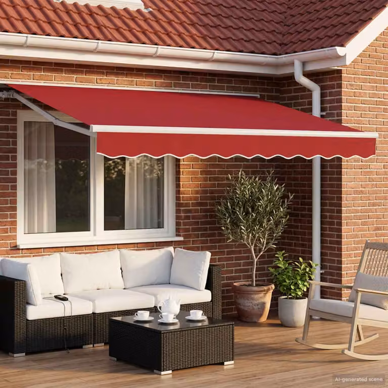 Tenda retrattile manuale vidaXL con manovella in poliestere e acciaio, colore rosso, L: 300 cm, P: 250 cm