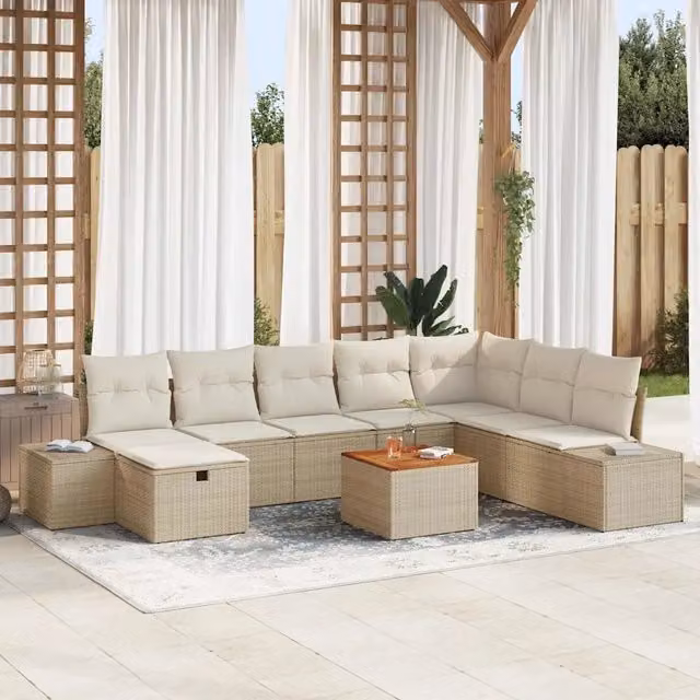 Set Divano da Giardino 9 pz Beige polyrattan 3359610