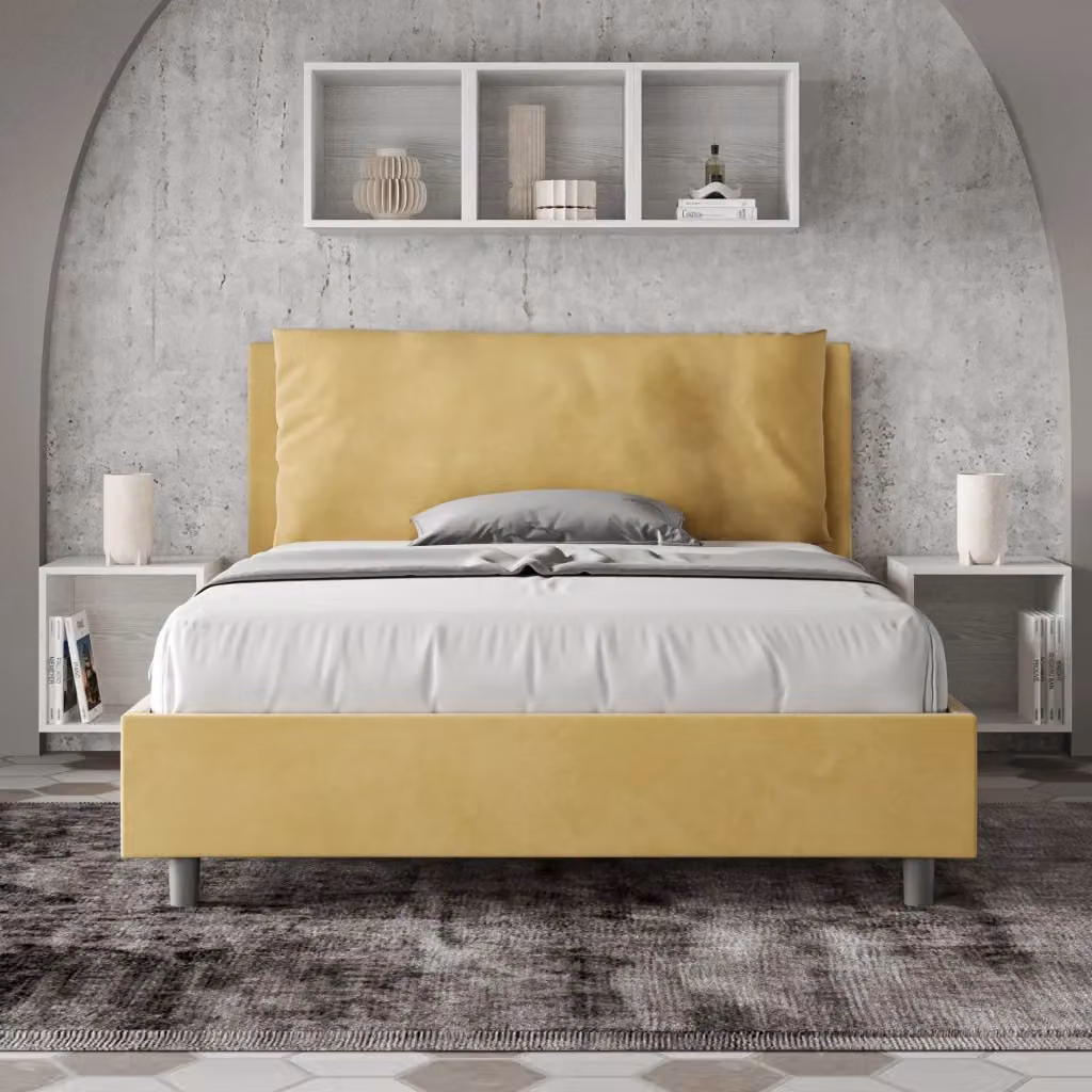 Letto Matrimoniale Francese Antea Large Giordanoshop con Rete Imbottita in Microfibra Colore Ocra L/P/H: 140 x 190 x 110 cm – 2